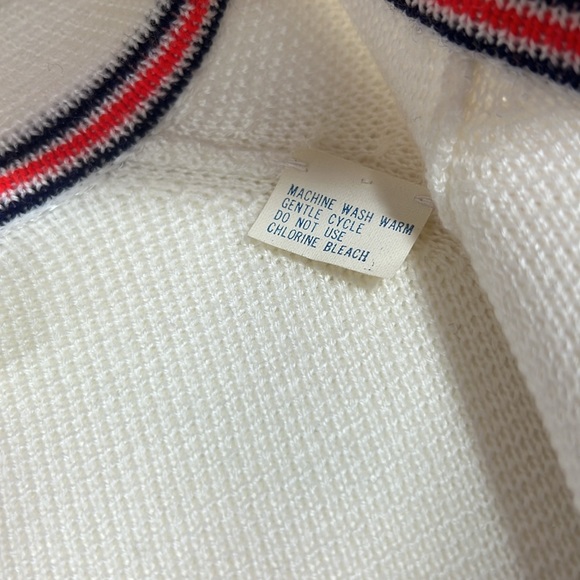 BONNIE LEE Division of Leroy Vintage Cream Red Blue Piping Wood Button Cardigan - Picture 7 of 7